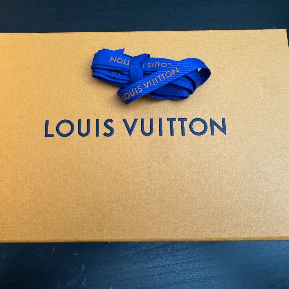EMPTY Louis Vuitton Box, 10 3/4" x 7" x 3" with blue ribbon